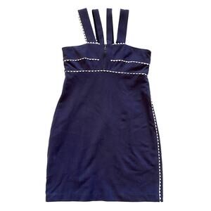 Mademoiselle Tara Navy Blue White Trim Short Dress size Large